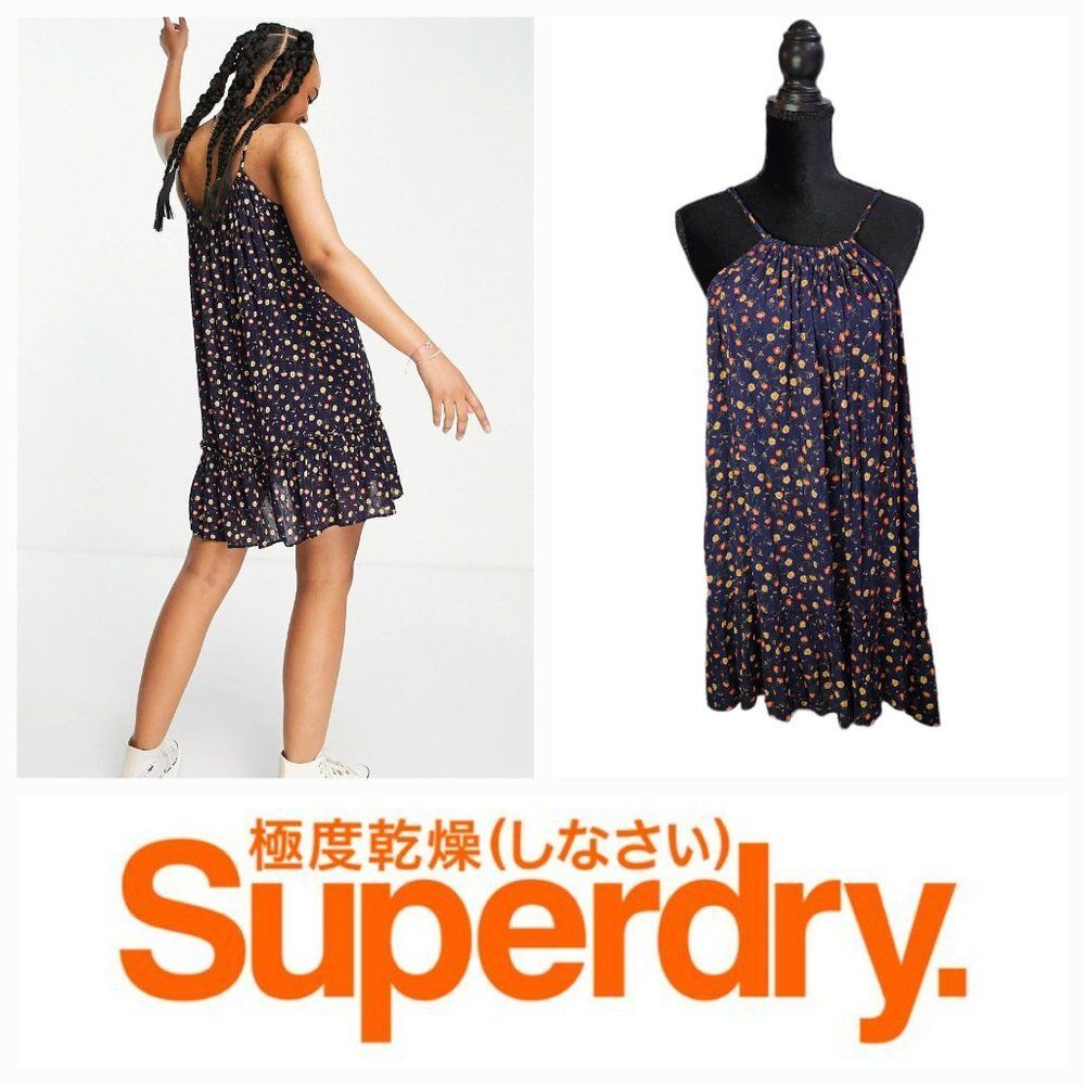 Superdry Daisy Tapeze Swing Spaghetti Straps Floral Beach Dress Navy 8